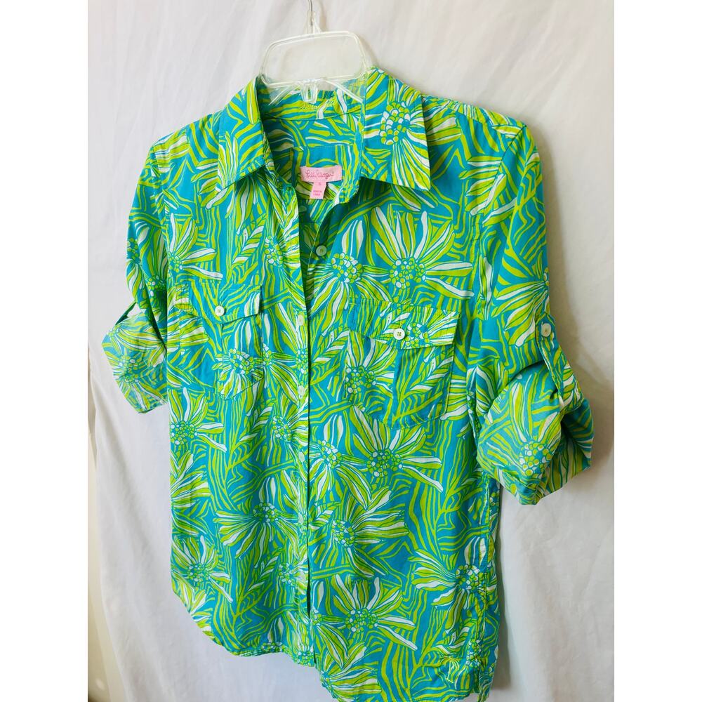 Jungle Safari Button Down Blouse Lime Green